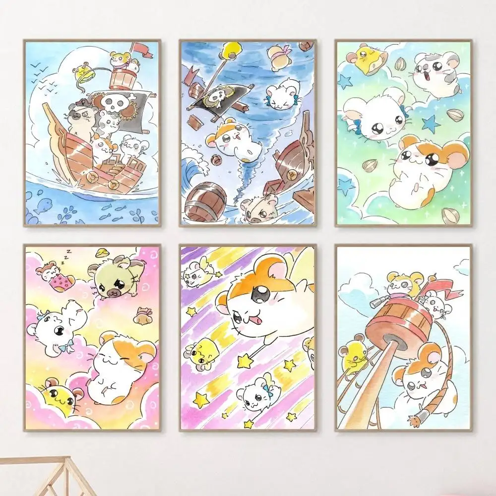 Cute Cartoon Hamtaro Kawaii Hamster Poster Wall Art For Study Living Room Decor Unique Home Decoration Picture