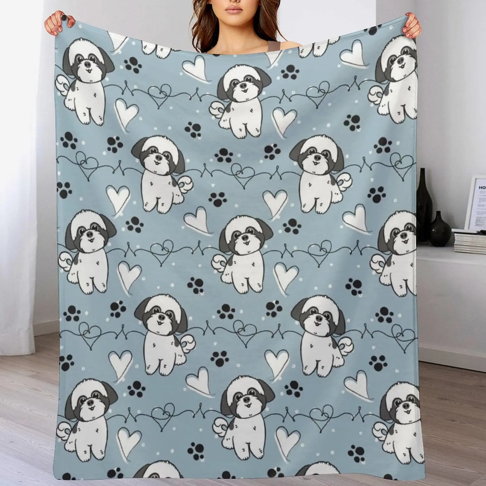 

LOVE Black and White Shih Tzu Throw Blanket Decorative Sofas Quilt wednesday Blankets