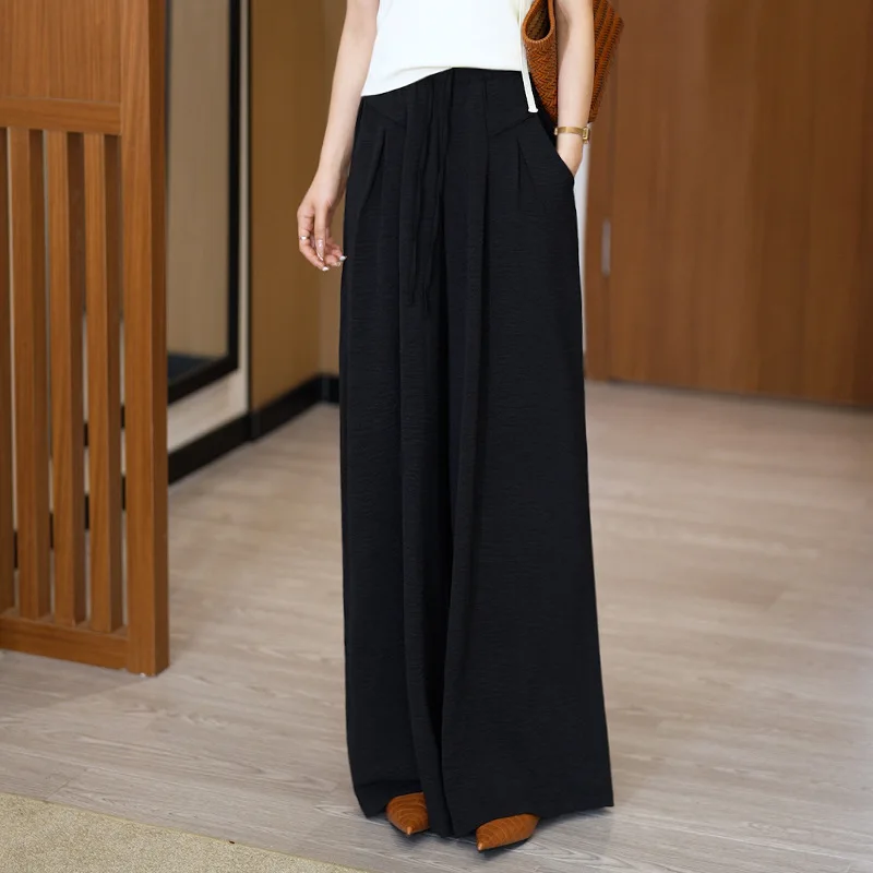 Young Style Simplicity Fashion Summer Thin Style Women Casual Pleated Large Size High Waist Drawstring Loose Yamamoto Pants