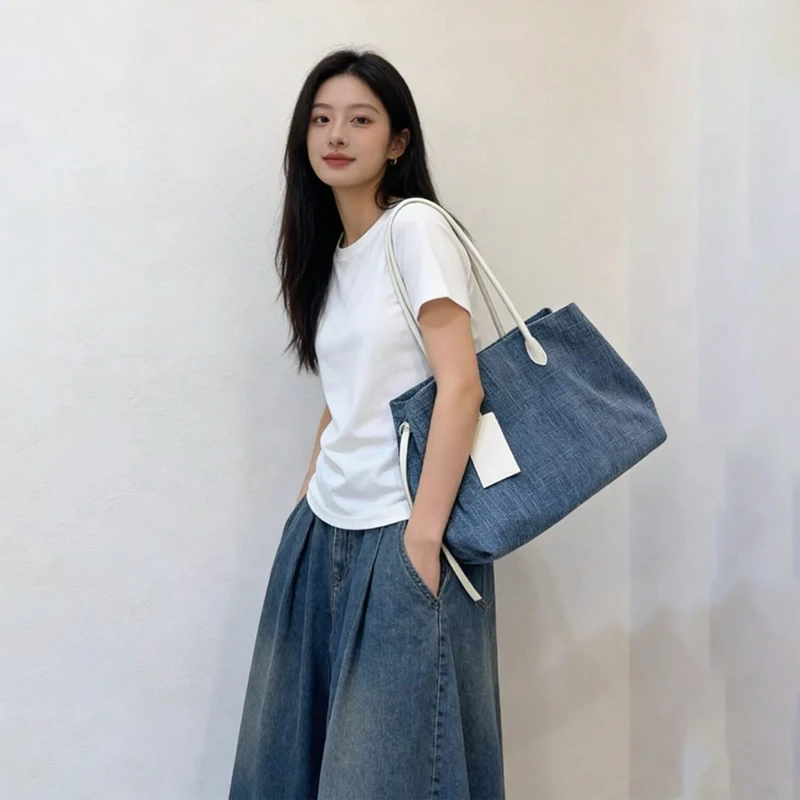 Suede Canvas Color-block Tote Bag,lightweight Multi-compartment Large Capacity Handbag,leisure Simple Retro Zipper Shoulder Bag - view 6