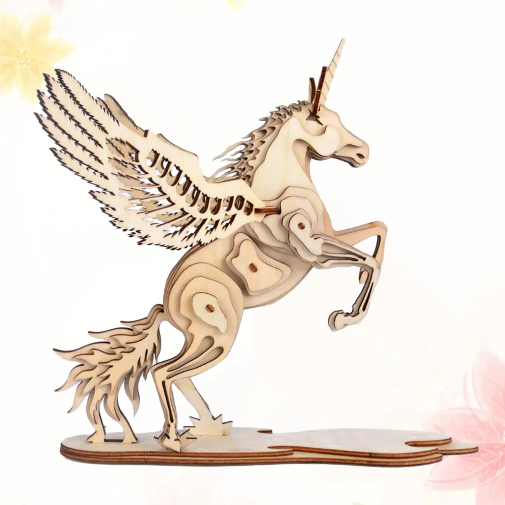 

3D Unicorn Wooden Puzzle for Kids Learning Tool Decorative Desk Display Gift for Birthday Christmas Valentine Stimulates