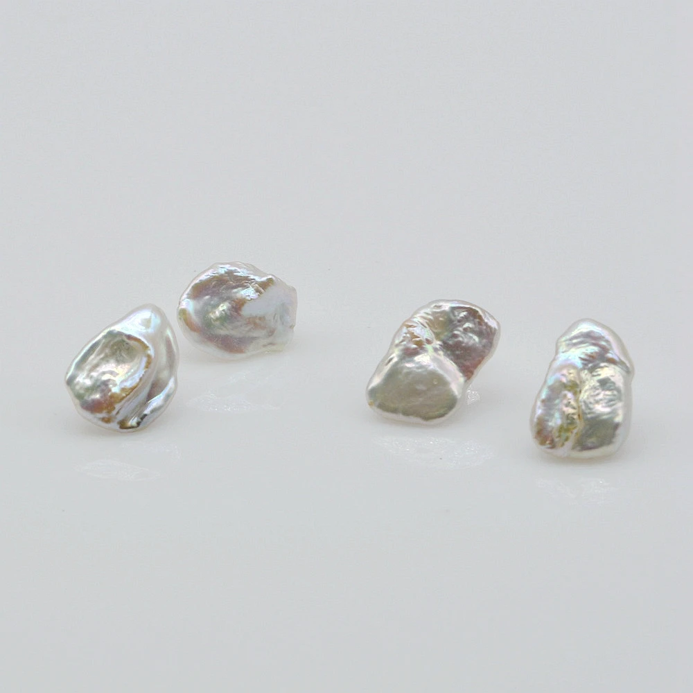 Baroque earrings White natural freshwater pearls 925 sterling silver studs Leaf-shaped pearls Vintage jewellery Women\'s earrings