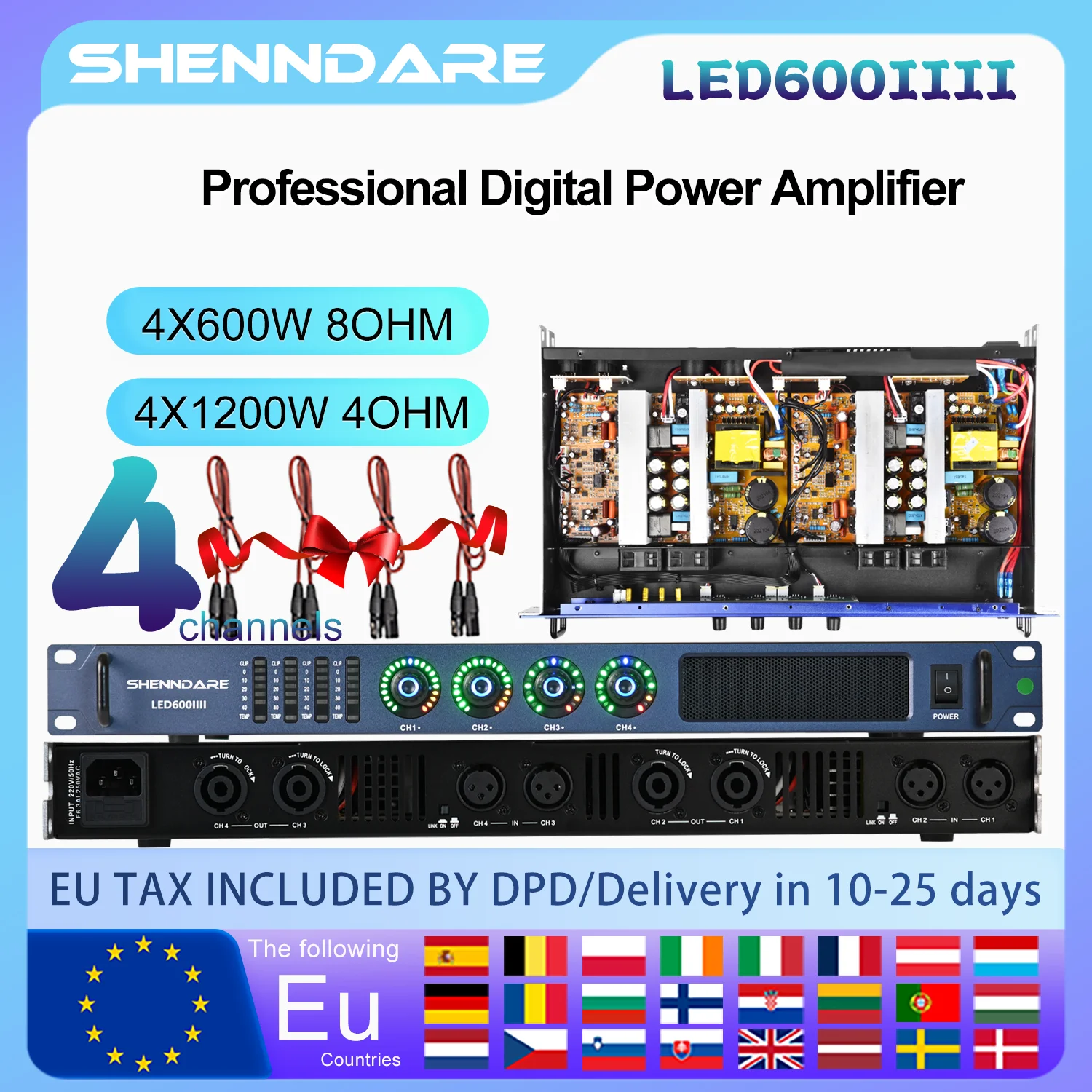 LED600 4X600W Professional Power Amplifier 4 Channels Stereo Line Array Speaker Preamplifier DJ Subwoofer Amplifier Sound AMP