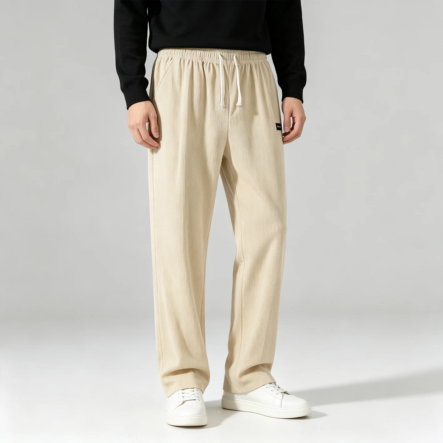 2026 Autumn Men Striped Straight Casual Pants Elastic Waist Drawstring Loose Trousers With Small Label Daily Sweatpants
