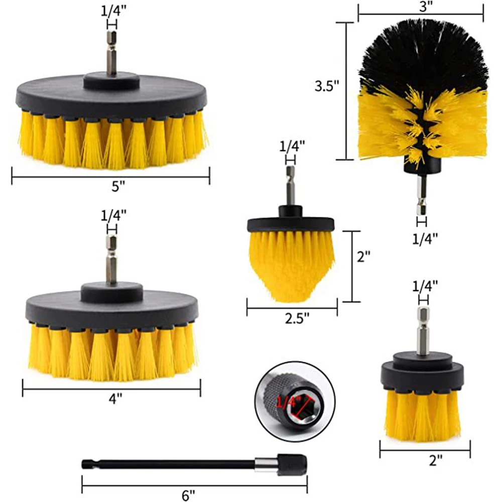 Drill Brush Attachment 6pcs/Set Power Scrubber Wash Cleaning Brushes Tool Kit with Extension Clean Glass windows Kitchen Toilet