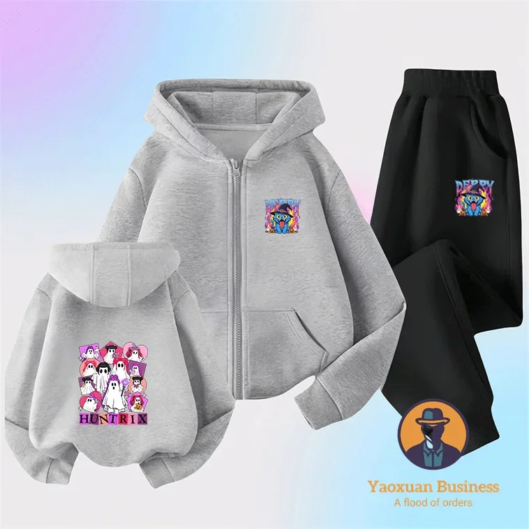 العصرية KPop شيطان الصيادين بنين بنات صغار زمم هوديي مجموعة لطيف الكرتون طباعة يندبروف الدافئة الخريف الشتاء الأزياء