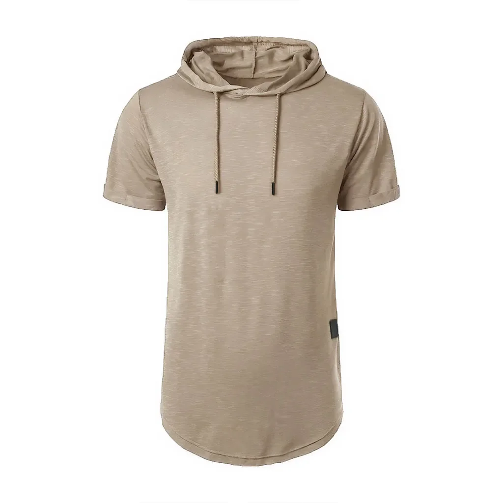 Männer Baumwolle T-shirt Kurzarm Mit Kapuze Einfarbig Slim Fit Männlich Atmungsaktive Sport Tees Leichte Fitness Männlich Casual Tops – Detail 20