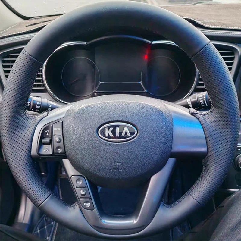 100% Fit For Kia K5 Optima 2008-2013 Hand Stitched black non-slip wear-resisting Genuine Leather Car Steering Wheel Cover