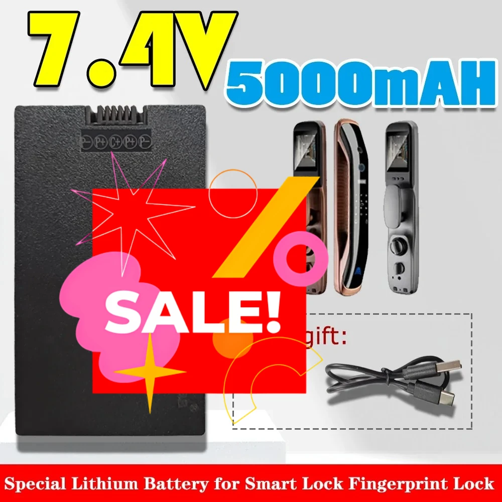 

Polymer Lithium Smart Door Lock Battery, Fingerprint Door Lock, Send Charging Cable, 5000mAh 7.4V