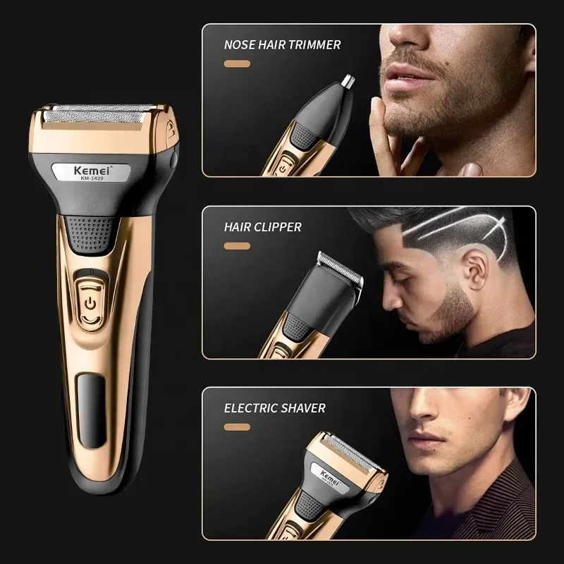 Kemei KM-1429 3in1 grooming kit electric shaver for men beard hair trimmer body nose ear shaving machine face razor rechargeable