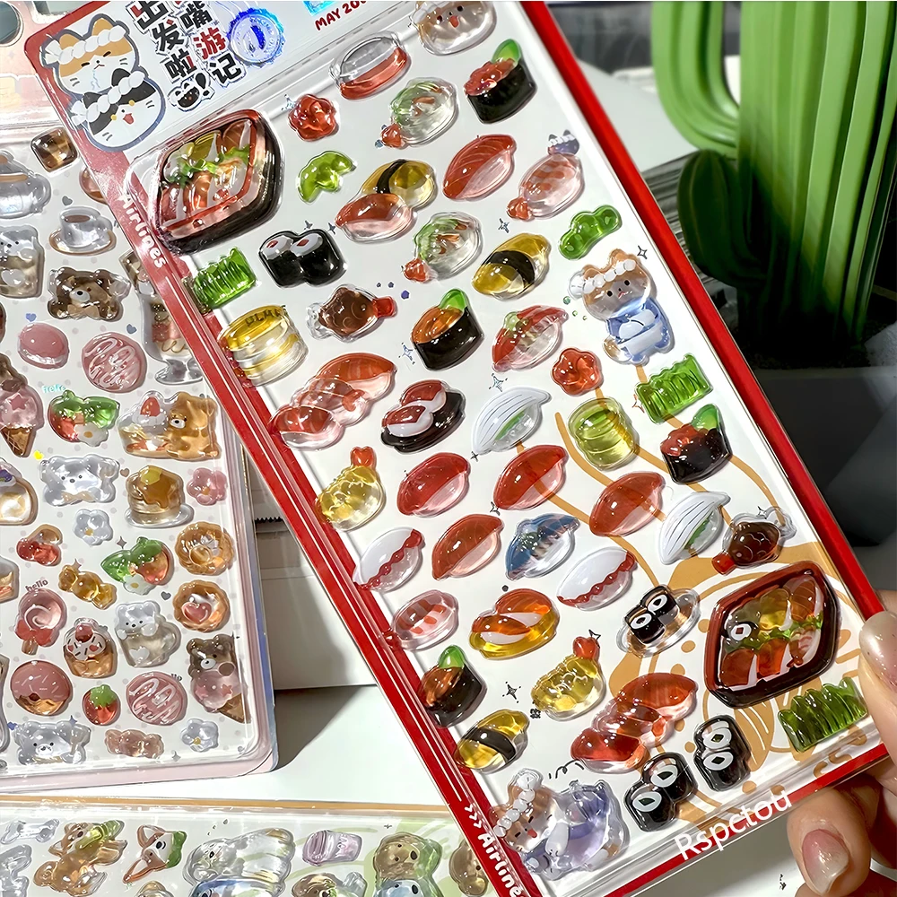 Japanese Style Sushi Cat Dog Kawaii 3D Embossed Stickers Cartoon Animal Decals Laptop Phone Case Diary Decoration Relief Sticker