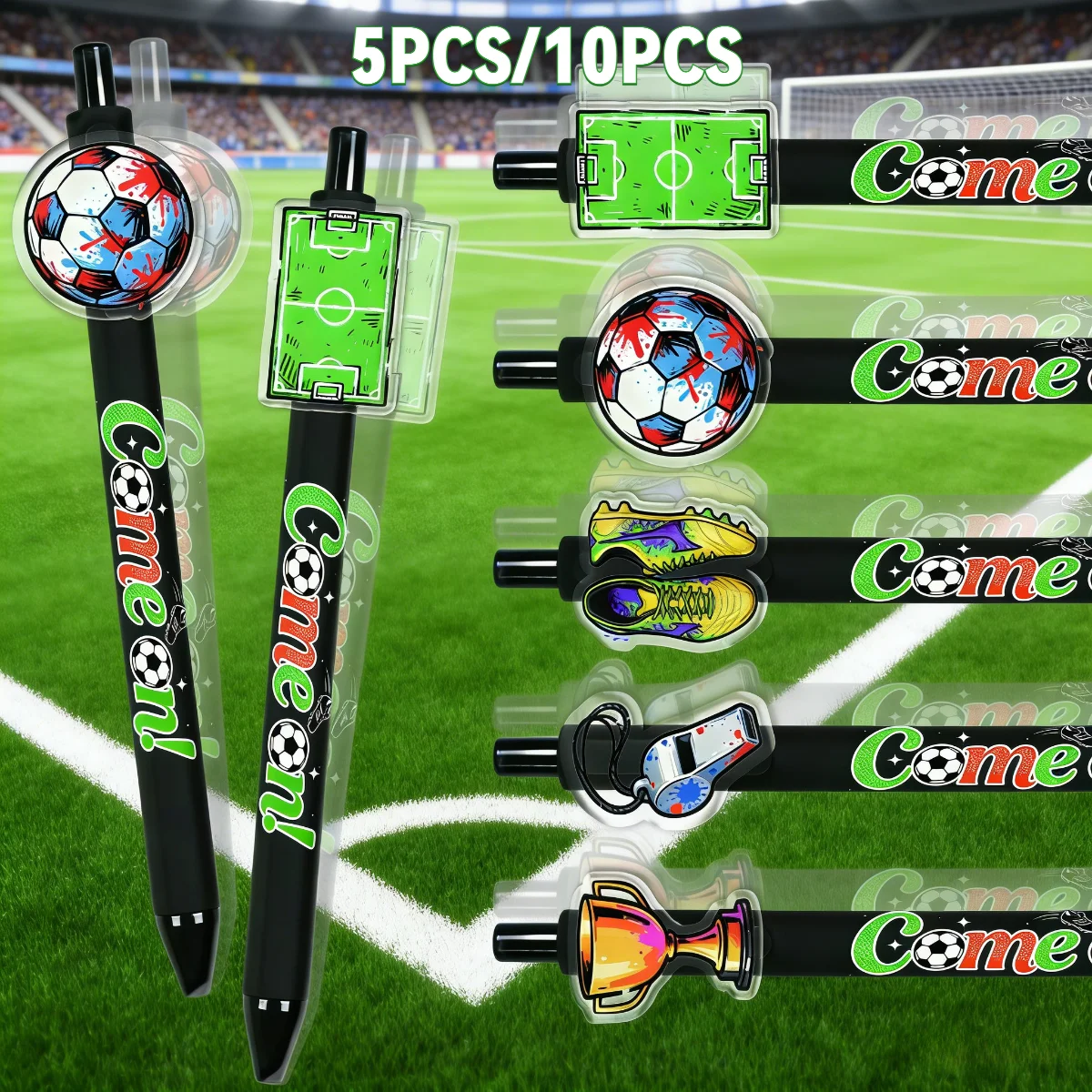 5PCS/10PCS Football-Themed Ballpoint Pens Student Writing Pens Click-Pen Portable Office Stationery for Football Lovers