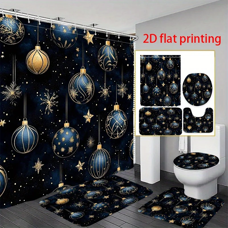

4pcs 2D flat printing Hower Curtain Shower Curtain Set Christmas ornaments against a starry night can be Christmas gift, house