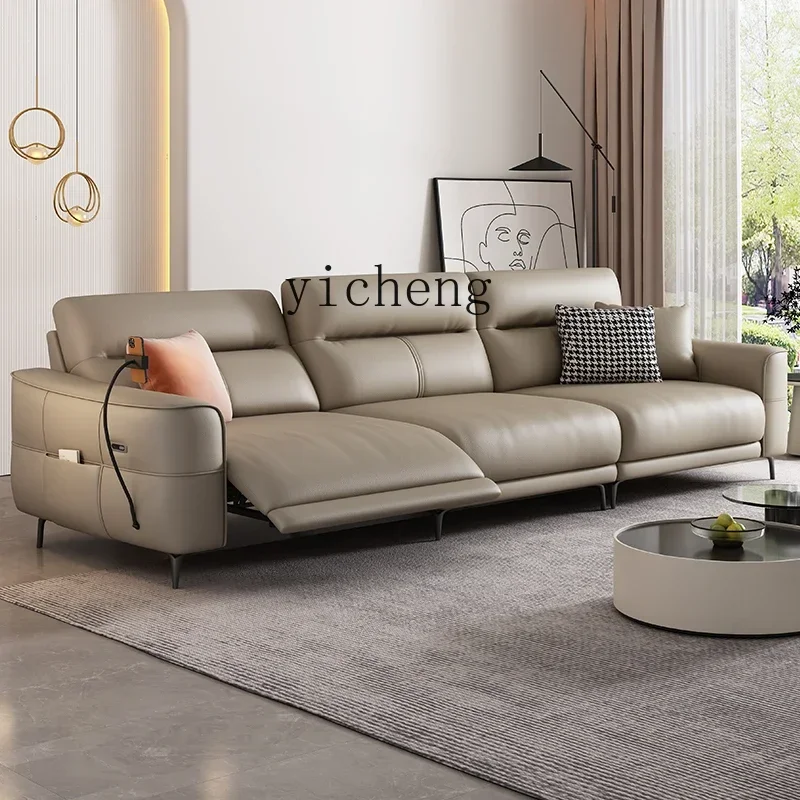 H11- electric sofa first layer leather small apartment living room cream wind multi-functional sofa