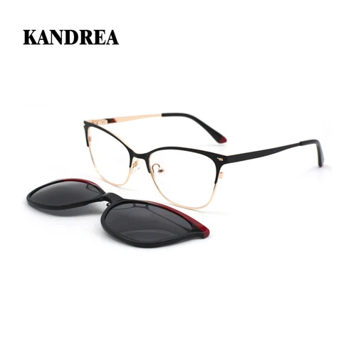 KANDREA 2 en 1 gafas de sol tipo ojo de gato a la moda para mujer, gafas ópticas magnéticas para miopía, gafas graduadas Retro, gafas TB13028
