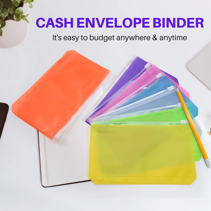 14 Pieces Binder Pockets A6 Size 6 Holes Binder Zipper Folders Waterproof PVC Loose Leaf Bags For 6-Ring Binder Notebook