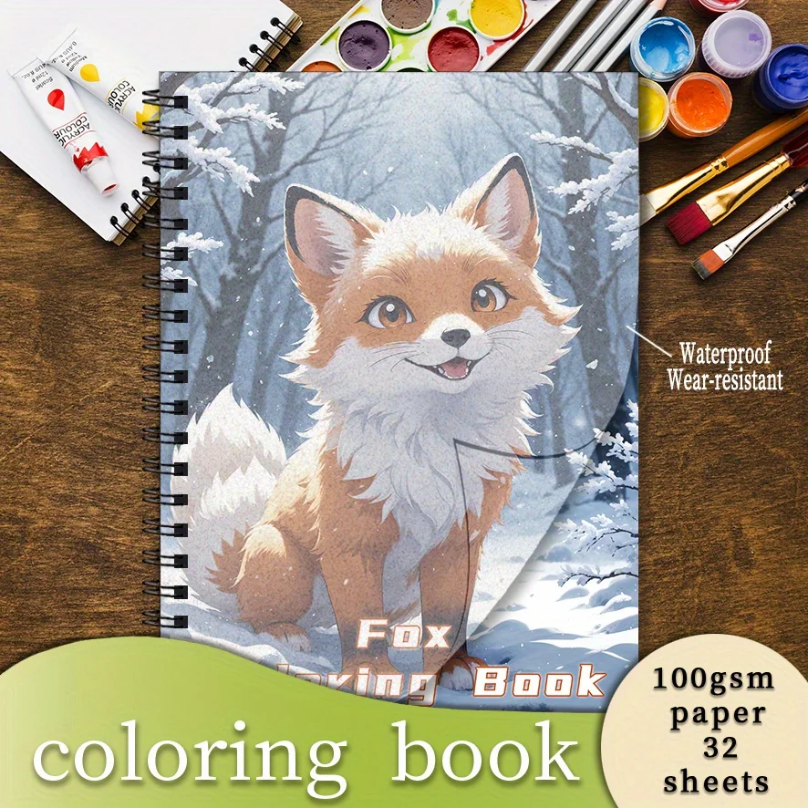 Cute Fox Adult Coloring Book - 32 Pages 8.3x11.2 Inch Size - Promotes Relaxation Mood Relief Positive Thinking Ideal