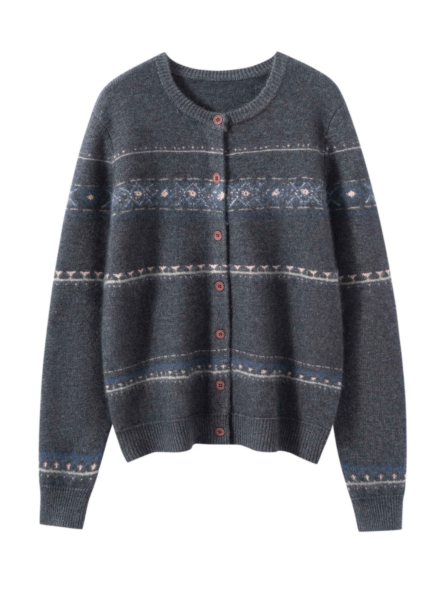 TLOML женский 100% кашемировый свитер, винтажный толстый жаккардовый кардиган с круглым вырезом, осень-зима, мягкий теплый кашемировый трикотаж, топы в стиле ретро