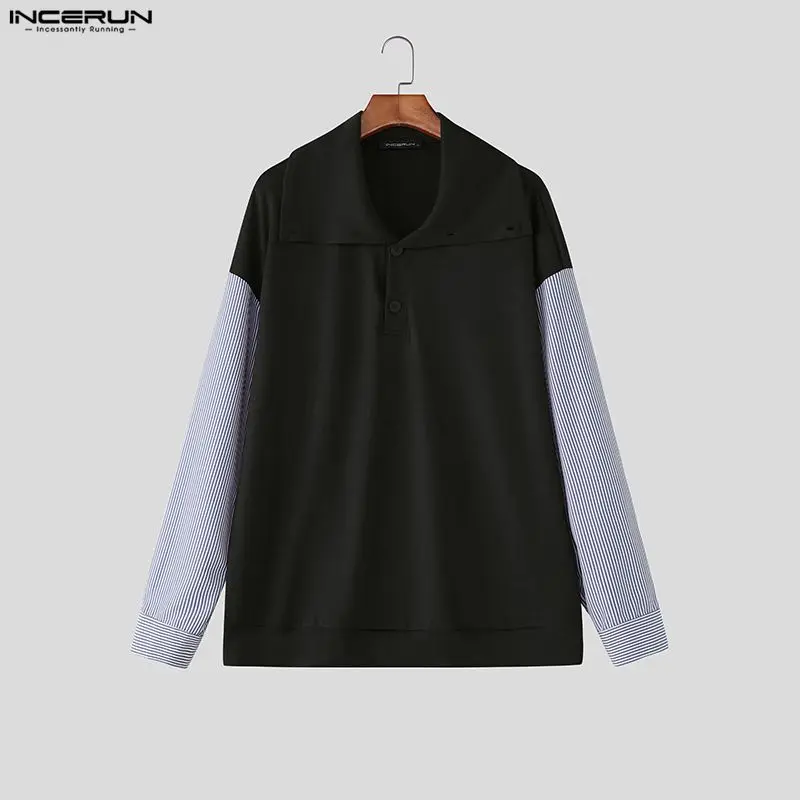 Incerun camisa masculina listrada retalhos lapela manga longa casual roupas masculinas streetwear estilo coreano moda topos camisas masculinas S-5XL