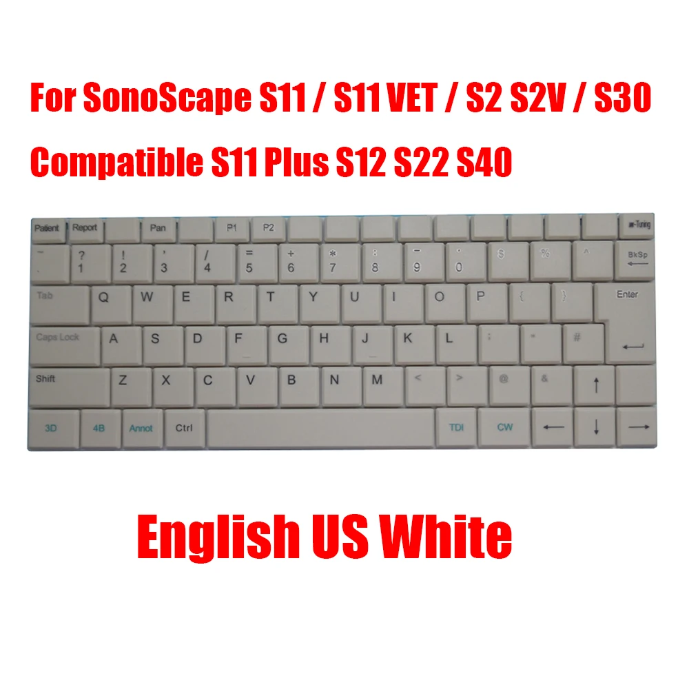 Ultrasound Keyboard For SonoScape S11 / S11 VET / S2 S2V / S30 Compatible S11 Plus S12 S22 S40 English US White New