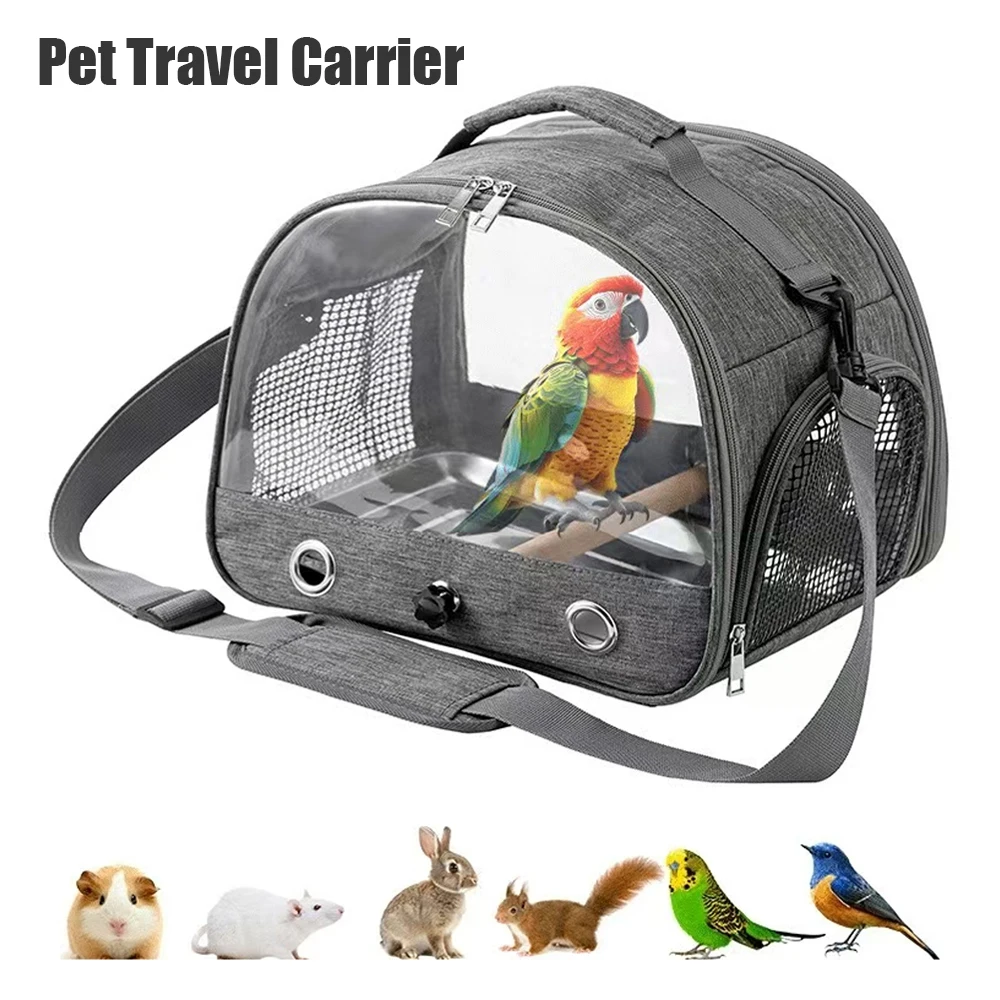 

Portable Bird Travel Bag Transport Cage with Stainless Steel Tray Breathable Foldable Multi-functional Parrot Pack Outdoor Bag