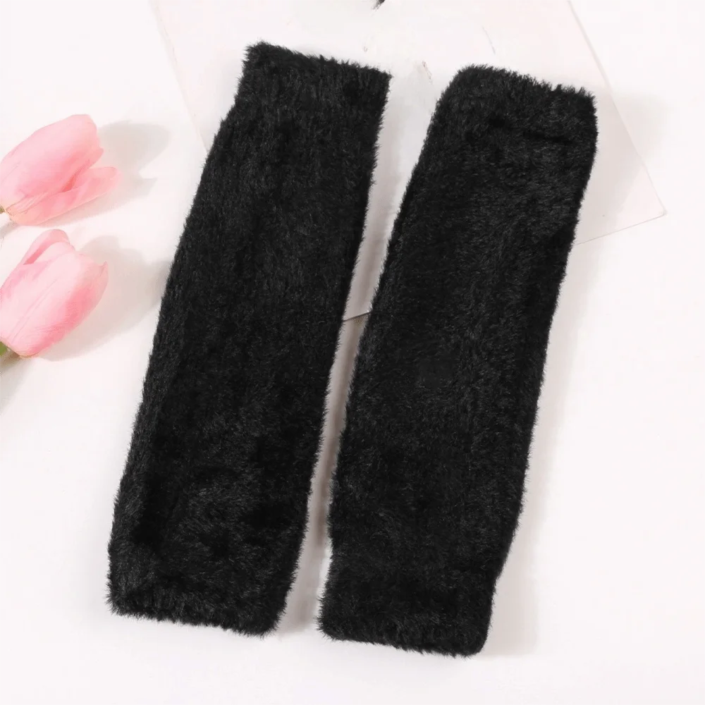 Breathable Korean Style Knitted Warm Sleeves Hole Solid Color Long Fingerless Sleeves Spicy Girl Sweet Woolen Gloves Cycling