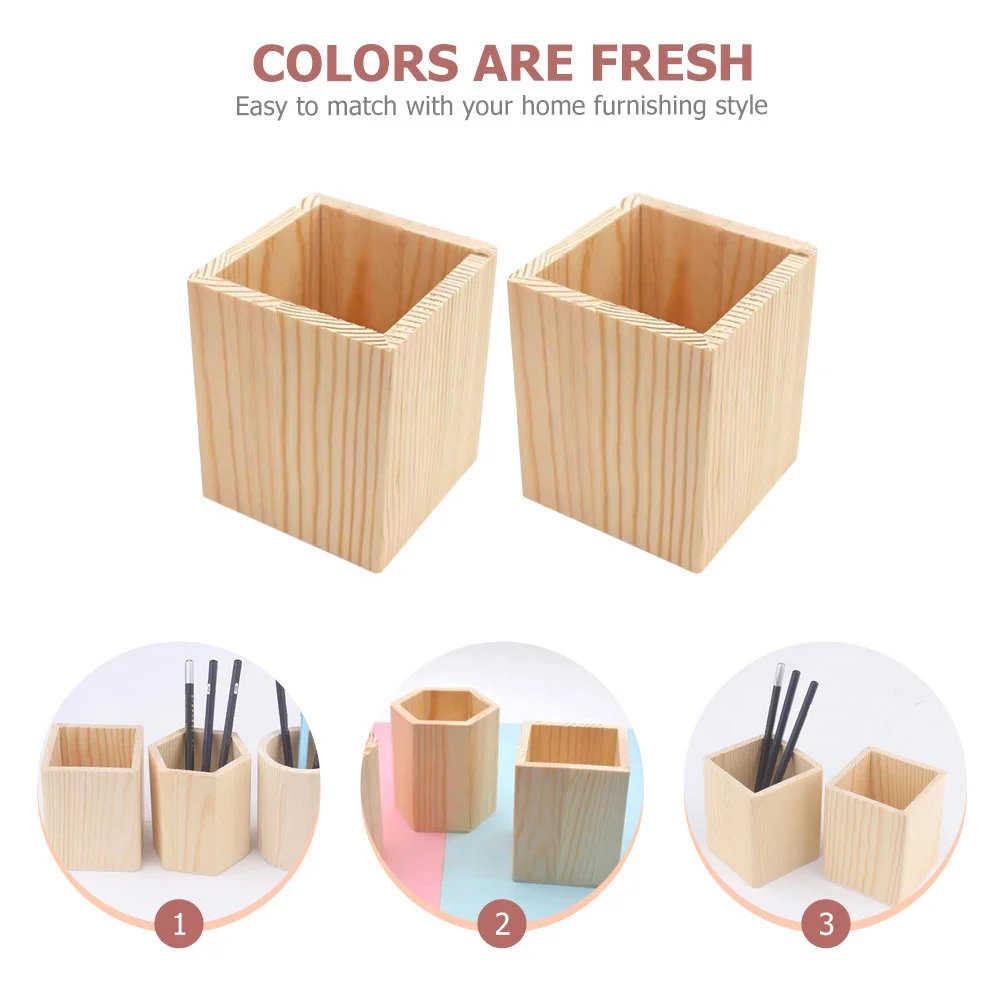 

2 Pcs Pine Pen Holder Desktop Pencil Organizer Pot Wood Succulent Brush Nice Makeup Storage Box