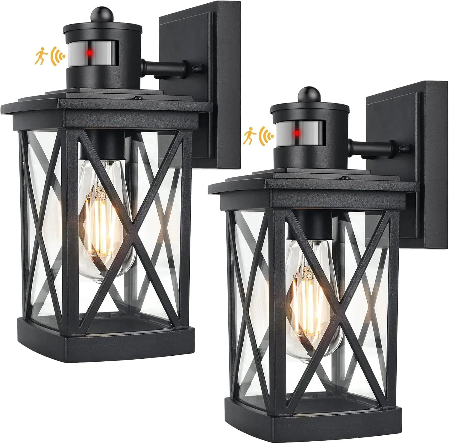

2-Pack Motion Sensor Outdoor Wall Lights, Dusk to Dawn Black LED Sconce, Waterproof for House Garage Porch Patio