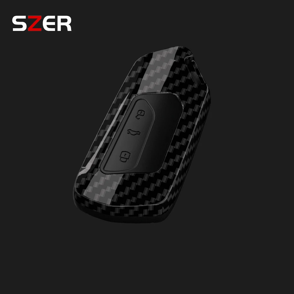 حافظة مفاتيح السيارة من الكربون ABS لسيارة فولكس فاجن فولكس فاجن جولف 8 MK8 ID.3 ID.4 كوبرا سكودا اوكتافيا A8 سيات ليون MK4 2020 2021 فورمينتور تاراكو #4