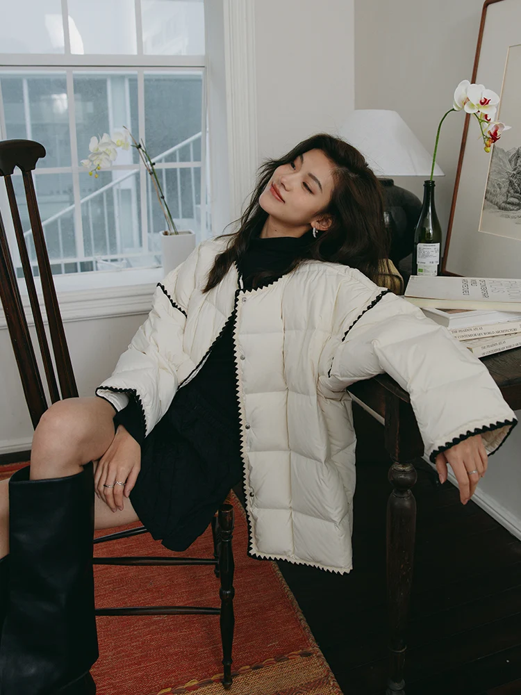 

Теплая женская пуховая куртка-пуховик в корейском стиле с шарфом, утепленное зимнее пальто с цветовыми блоками, верхняя одежда для повседневной носки