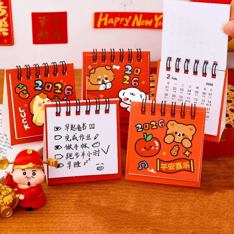1Pc Nuovo Anno Mini Calendario da tavolo Cartoon Calendario di moda carino Calendario tascabile portatile Programma Decorazione del desktop Regali per studenti