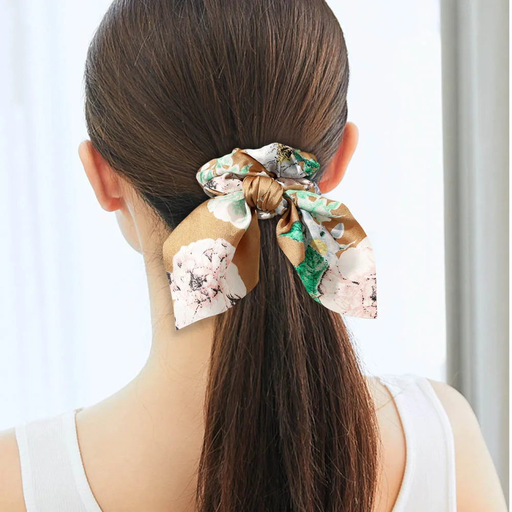 Leopard Bowknot Elastic Hair Band Women Solid Color Scrunchie Girls Hair Tie Ponytail Holder Headband Hair Rope Hair Accessories