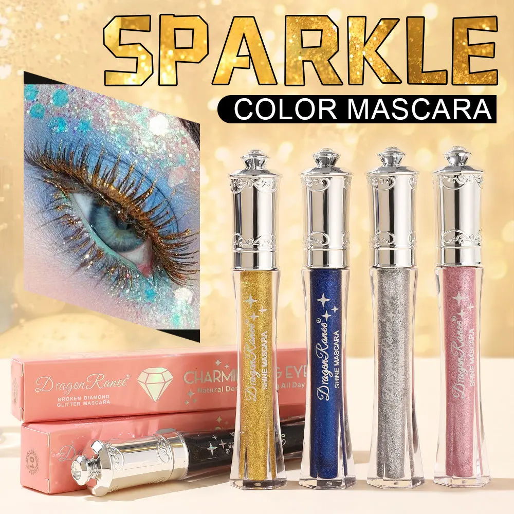 Paars Goud Diamant Mascara Glanzende Pailletten Zweetbestendig Glitter Wimpers Sneldrogend Blijvende Curling Dikke Mascara Shimmer Make-up