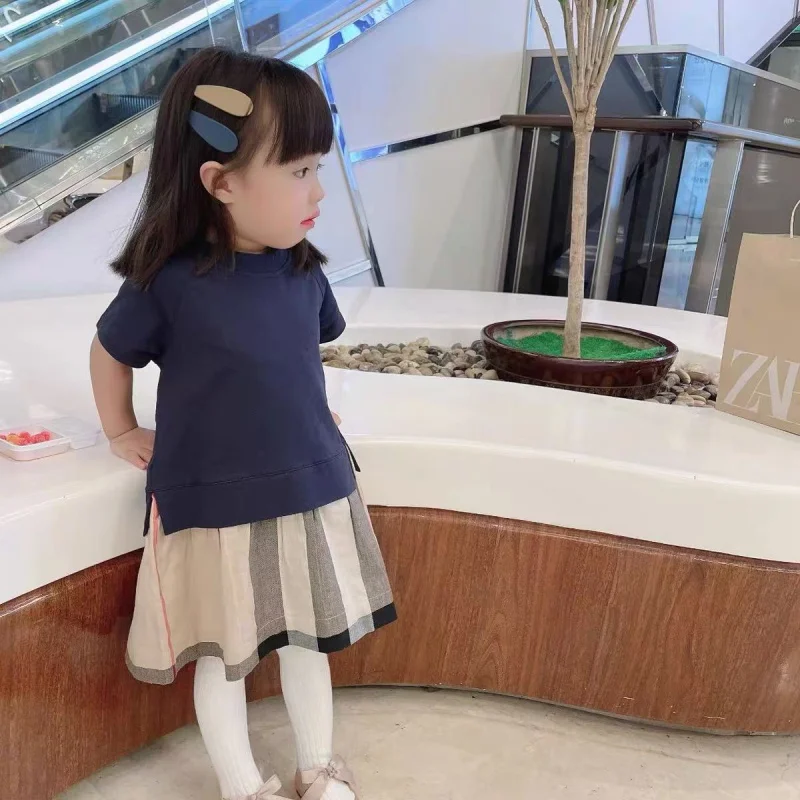 

Girls' British Style Short Sleeve Dress Summer New Baby Children's Fashionable Princess Cotton Jumpsuit Dress