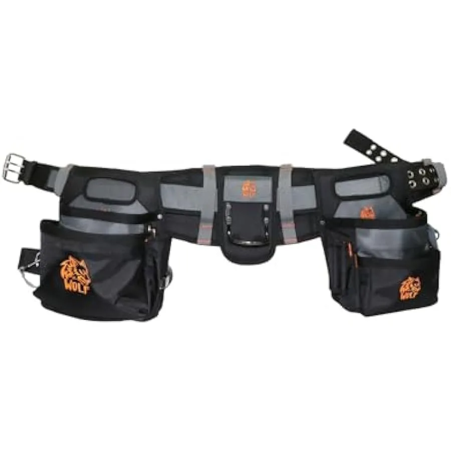 WOLF WTB300 헤비듀티 패딩 공구 작업 벨트 및 파우치 백 | 유니버설 바디 허리 | 통기성 편안함 조직 | 계약자