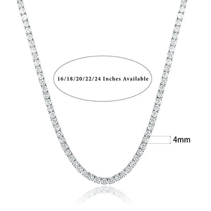 18K Platinum Plated 4-Claw 2mm 3mm 4mm 5mm 6mm Zircon Tennis Necklace Neck Chain Fashion Trend