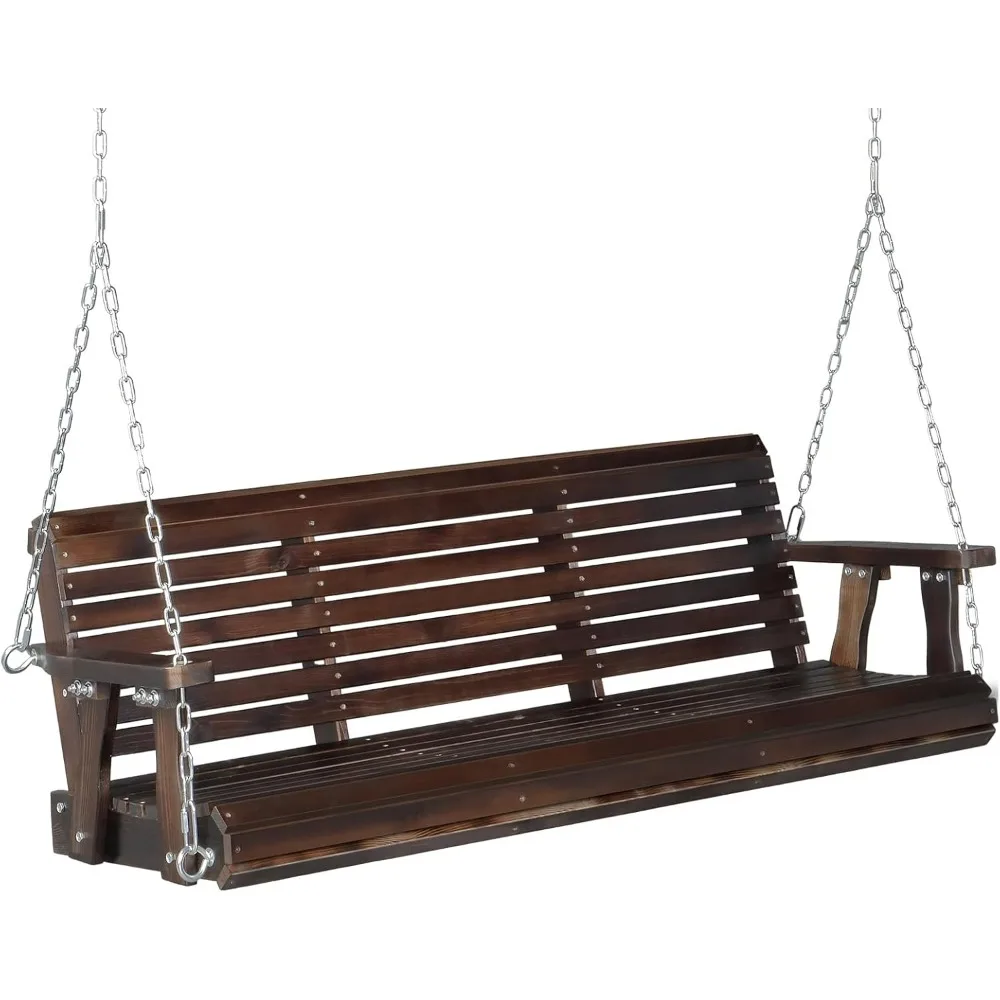 VINGLI 5FT 880LBS Heavy Duty Outdoor Porch Swing PU Finish Hanging Bench with Adjustable Chains for Yard Garden Balcony Rustic