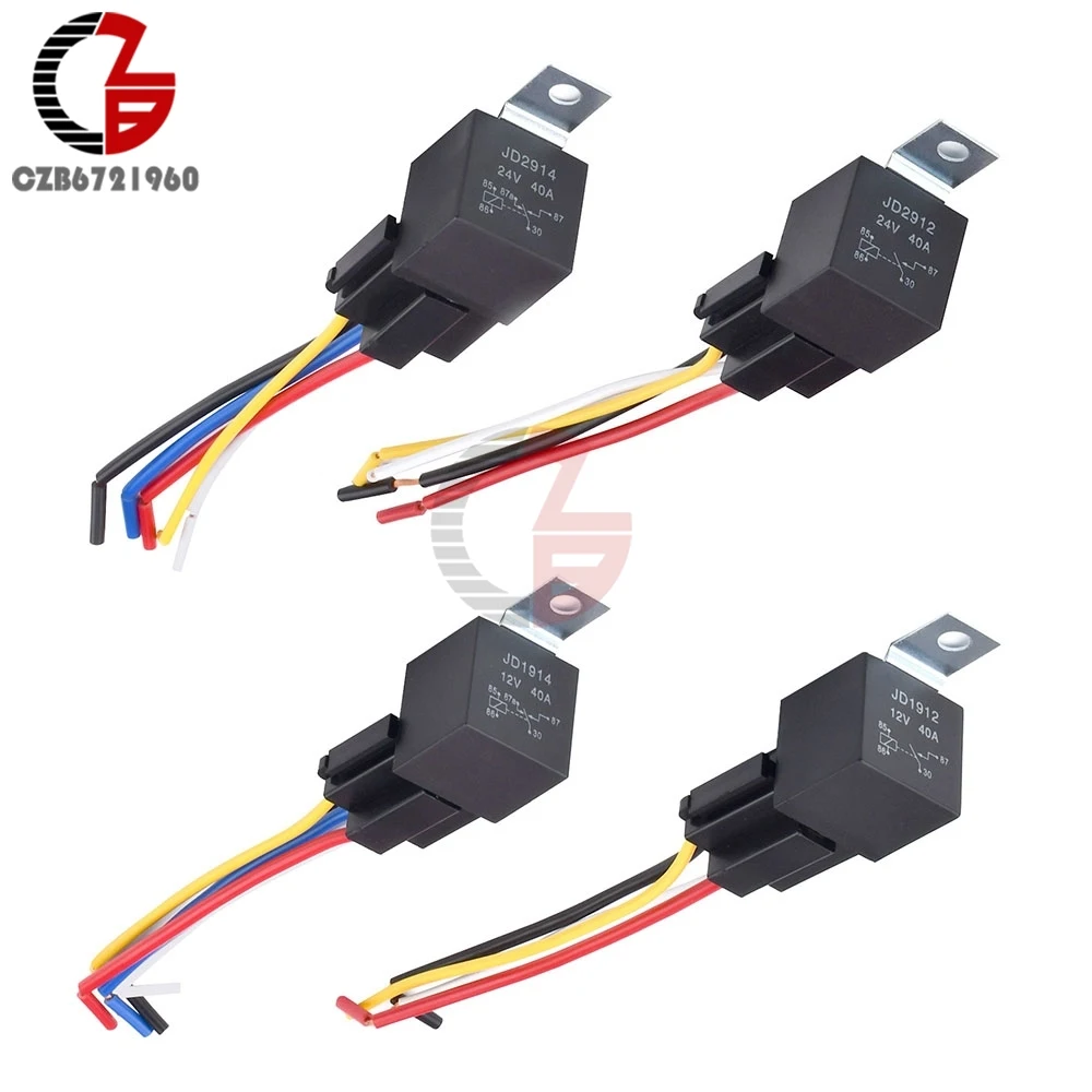 12V 24V 40A DC Waterproof Automotive Relay 4Pin 5Pin Car Relay JD1912 JD1914 JD2912 JD2914 Auto Relais with Harness Relay Socket