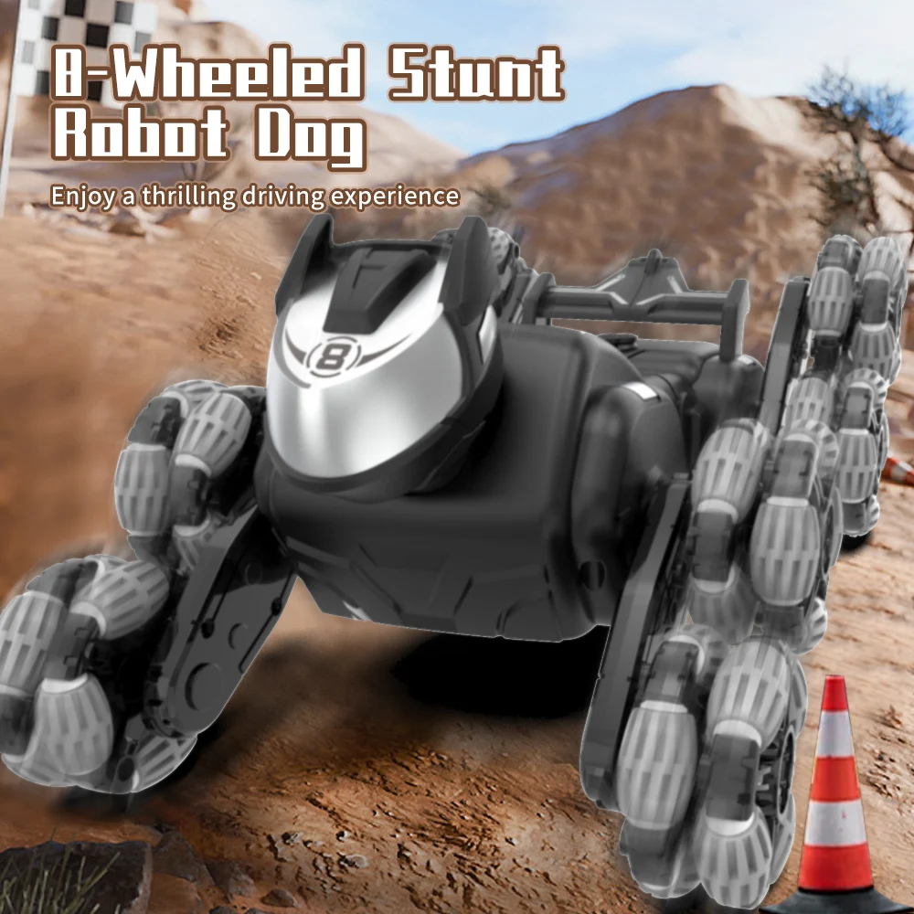 JJRC 리모컨 기계식 개 장난감, 8 륜 구동, 음악 양면 운전, 4WD 드리프트, RC 스턴트 기계 로봇