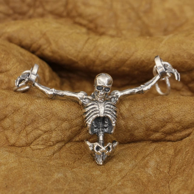 LINSION 925 Sterling Silver Upper Body Skull Pendant Mens Punk Pendant  TA373 - AliExpress