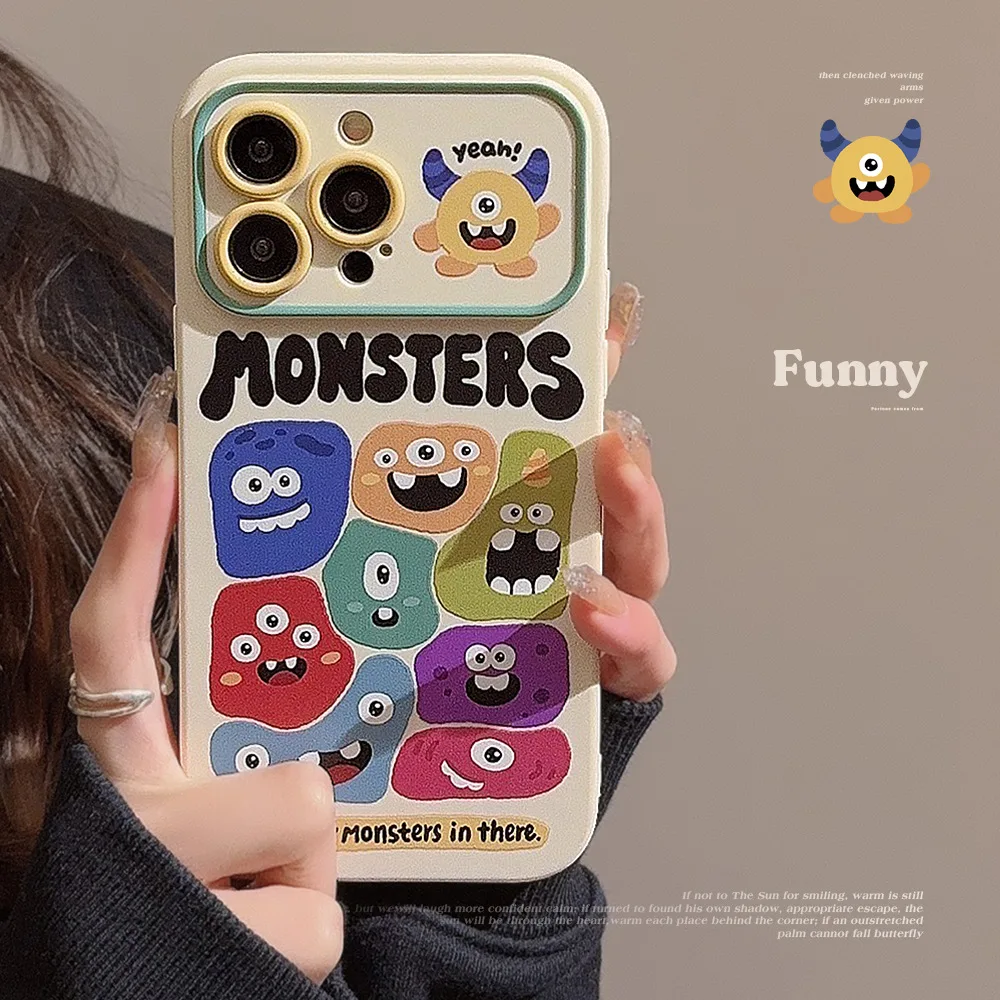 Ins Style Phone Case For iPhone 14 ProMax 15 Plus 13 12 11 XR XsMax Xs X Alien Monster Personality Cartoon Pattern TPU Material