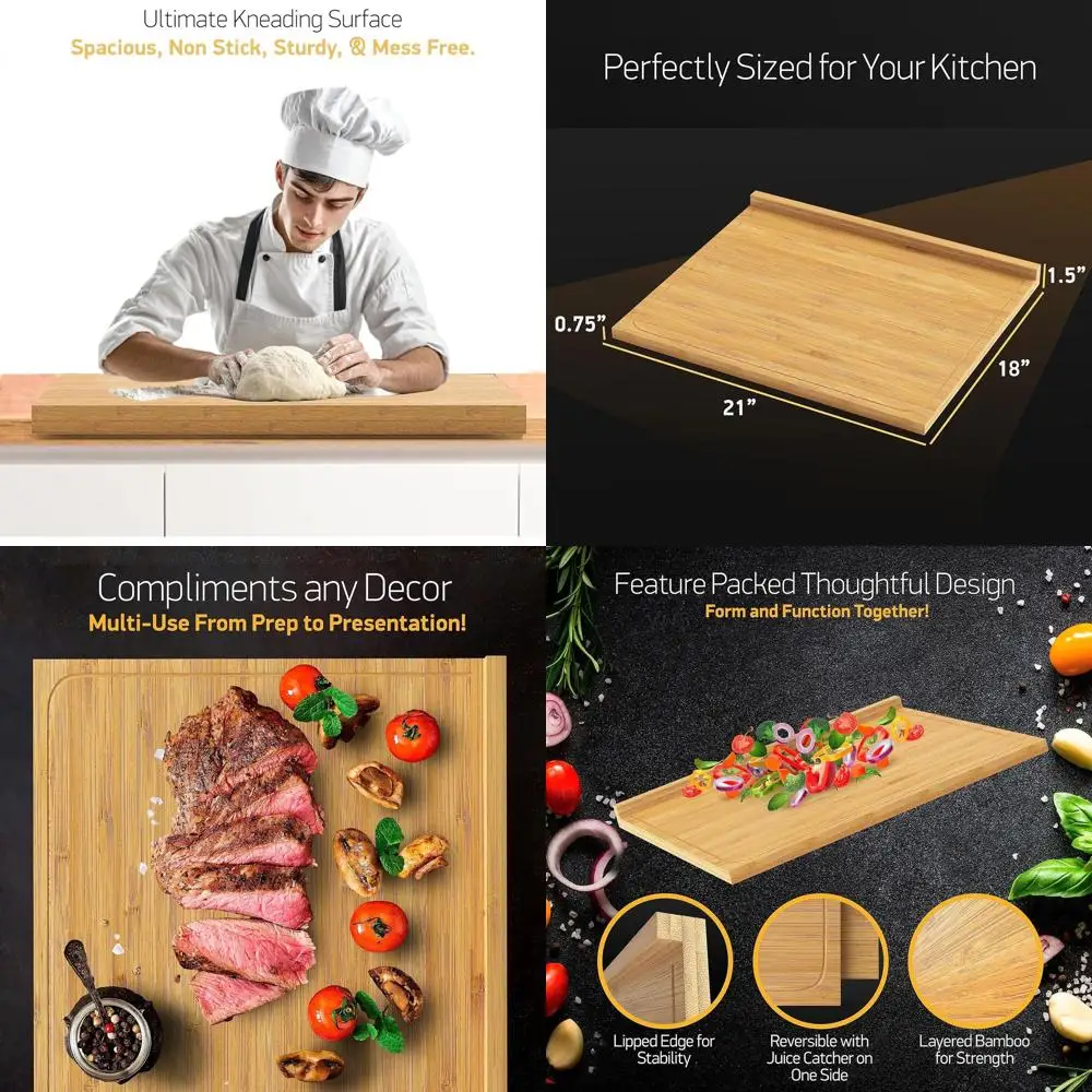 

Large Bamboo Chopping Board with Rim - 21x18, Kitchen Prep & Serving Board for Meals, Charcuterie, Ideal for Cutting