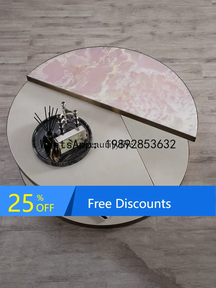 

Mild Luxury Marble Coffee Table Living Room Stainless Steel round Luxury Stone Tea Table