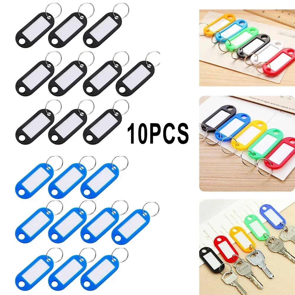 10pcs 다채로운 플라스틱 라벨 키 체인 키 태그 라벨 번호가 매겨진 이름 수하물 태그 ID 라벨 이름 태그 분할 링 키 체인