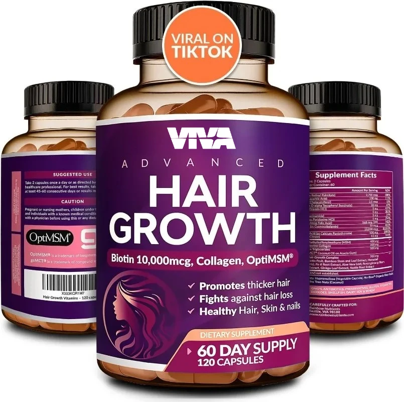 

Hair Growth Vitamins - Naturally Regenerate Stronger, Healthier Hair, Skin and Nails, Alleviate Hair Loss and Brighten Skin Tone