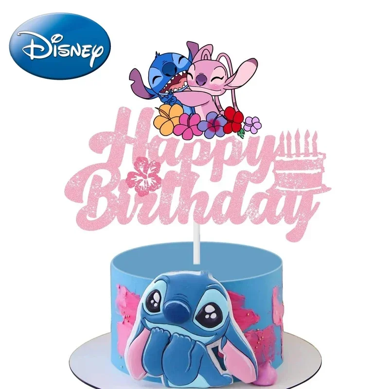 New Disney Stitch Girl\'s Clove Cake Decoration and Pink Stich Happy Birthday Cake Decoration Boy Party Supplies Baby Shower