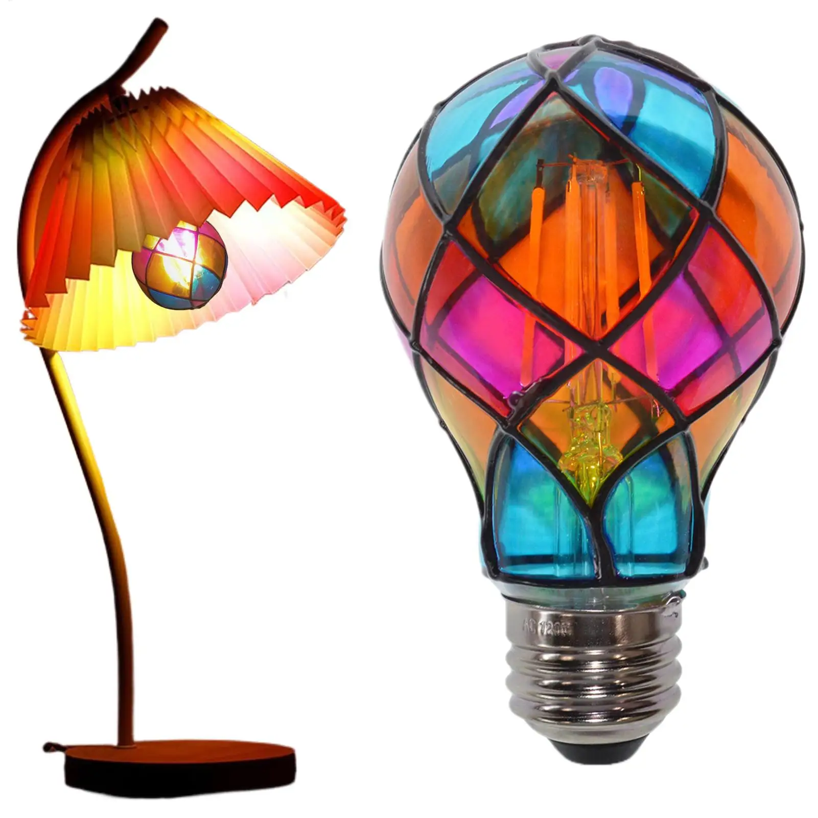 Stained Glass LED Light Bulb E26 4W 120V Vintage Edison Bulb for Halloween Christmas Party Cafe Bar Romantic Lighting Decoration