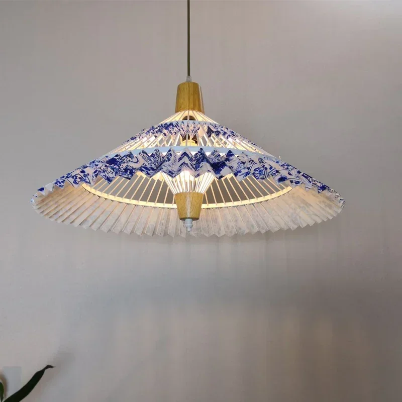 Chinese chandelier rattan restaurant creative wrought iron umbrella bamboo lighting
