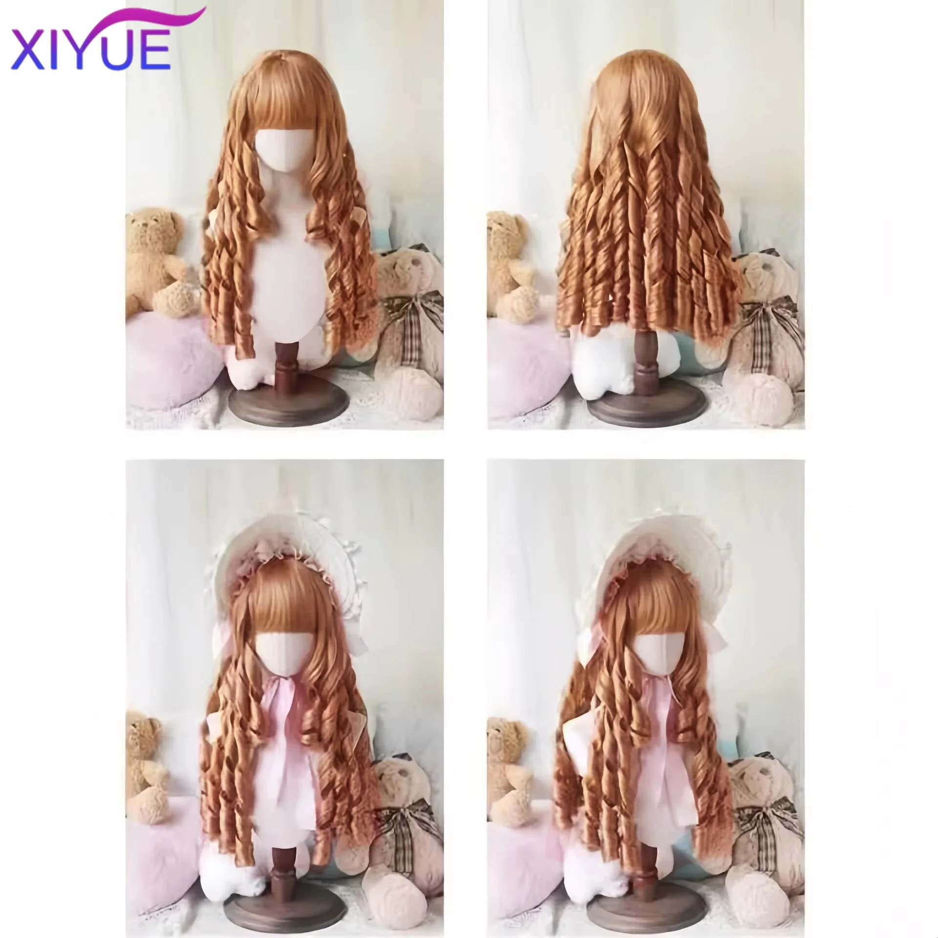 XIYUE Synthetic Black Wig with Long Ponytail Short Straight Wig Lolita Cosplay Party Harajuku Blonde Wig With Bangs for Women