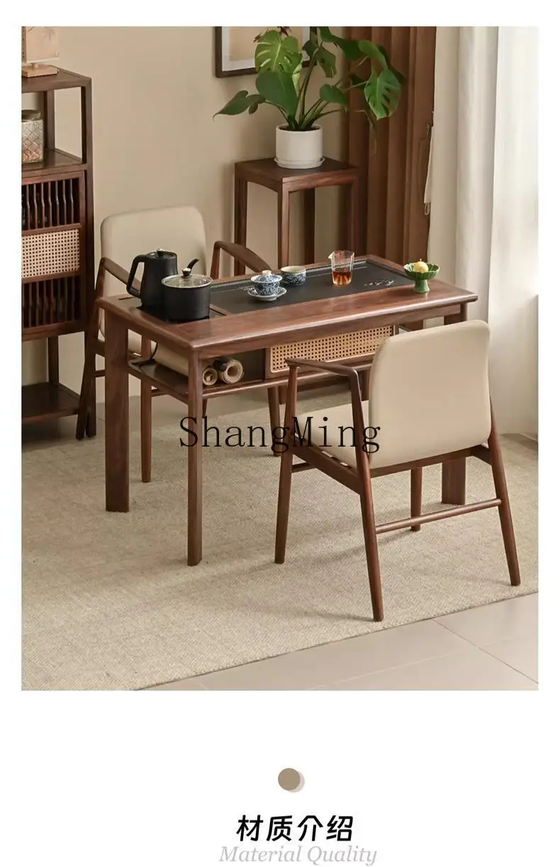

CL black walnut balcony tea table and chair combination small wet bubble solid wood tea table embedded tea table